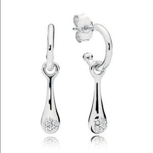 Pandora Silver Drop Hoop Earrings with Crystal Accent